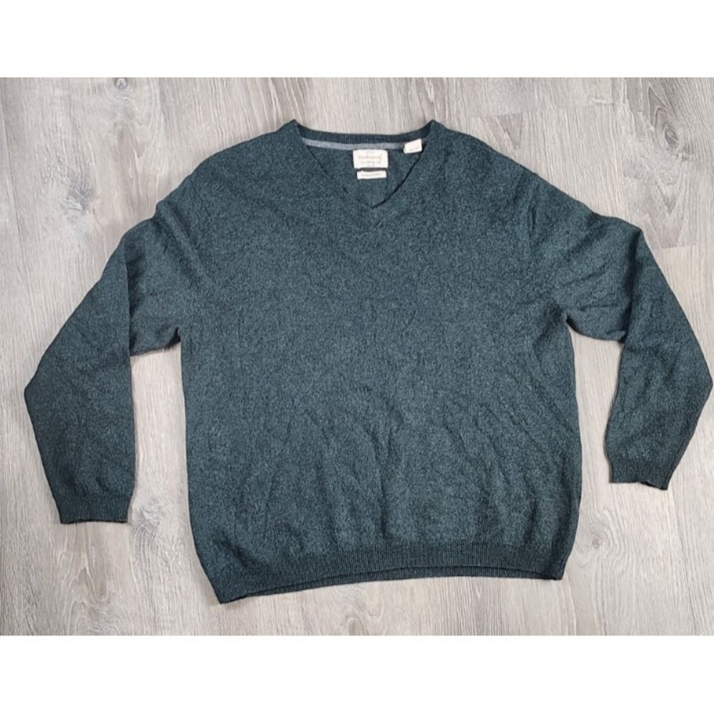 Weatherproof V-Neck Sweater XL Merino Cashmere Green Long Sleeve Pullover
